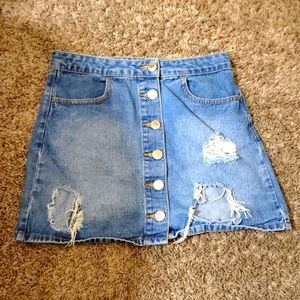 A-Line Button-up High-waisted Jean Skirt